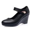Genuine Leather Women Shoes Casual Wedge Shoes Round Toe Comfort Black Work Shoes Women Platform High Heels Size 35-40