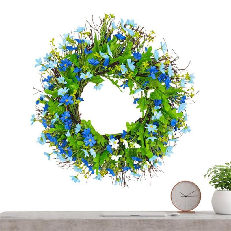 M-Modern-Spring Wreath For Front Door Artificial Spring Front Door Garland Bright Color Wildflower Wreath For Porch Fireplace
