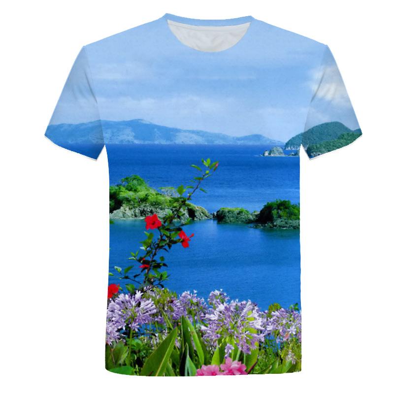 Summer Seaside Scenery Graphic T Shirts Fashion Men's T-shirts With Casual Beach Style 3D Print Nature Landscape Pattern T-shirt