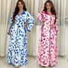 Middle East Cool Printed Simulated Silk Sequin Embroidery Split Long Sleeved Dress