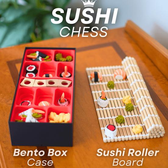 1 набор для игры в шахматы для суши с роликовым ковриком, ящик для хранения бенто для детей и взрослых, портативная обучающая настольная игра в шахматы для путешествий