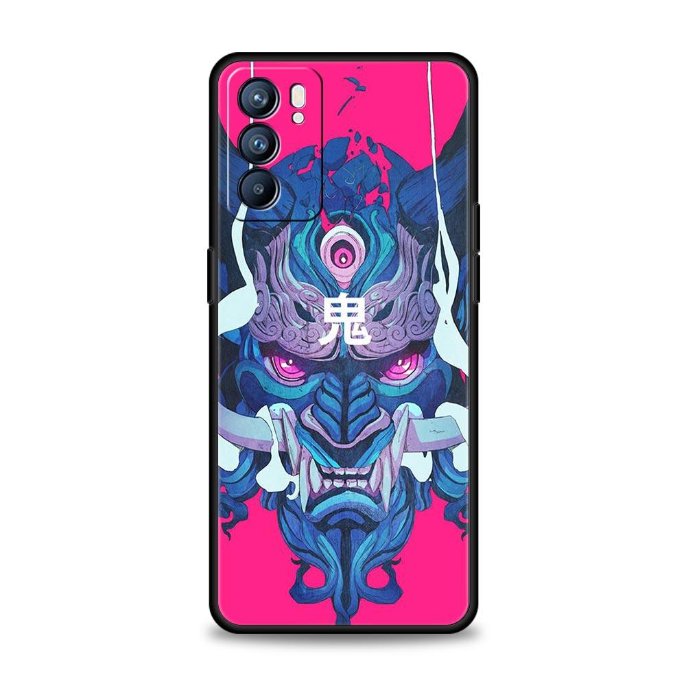 Чехол для телефона Samurai Oni Mask для Oppo A54 A53 A52 A9 2020 A15 A95 A16 A76 A74 A12 Find X5 Reno7 SE Reno6 Pro Plus 5G Черная крышка