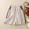 2024 Women's Summer Cotton Linen Elastic Waist Wide-Leg Shorts