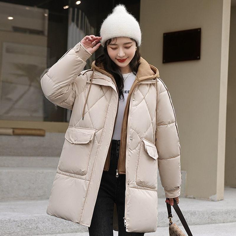 Свободное Теплое Зимнее Пуховое Хлопковое Пальто Женское Длинное Стеганое Пальто Поддельный Двойной Толстое Зимнее Пальто