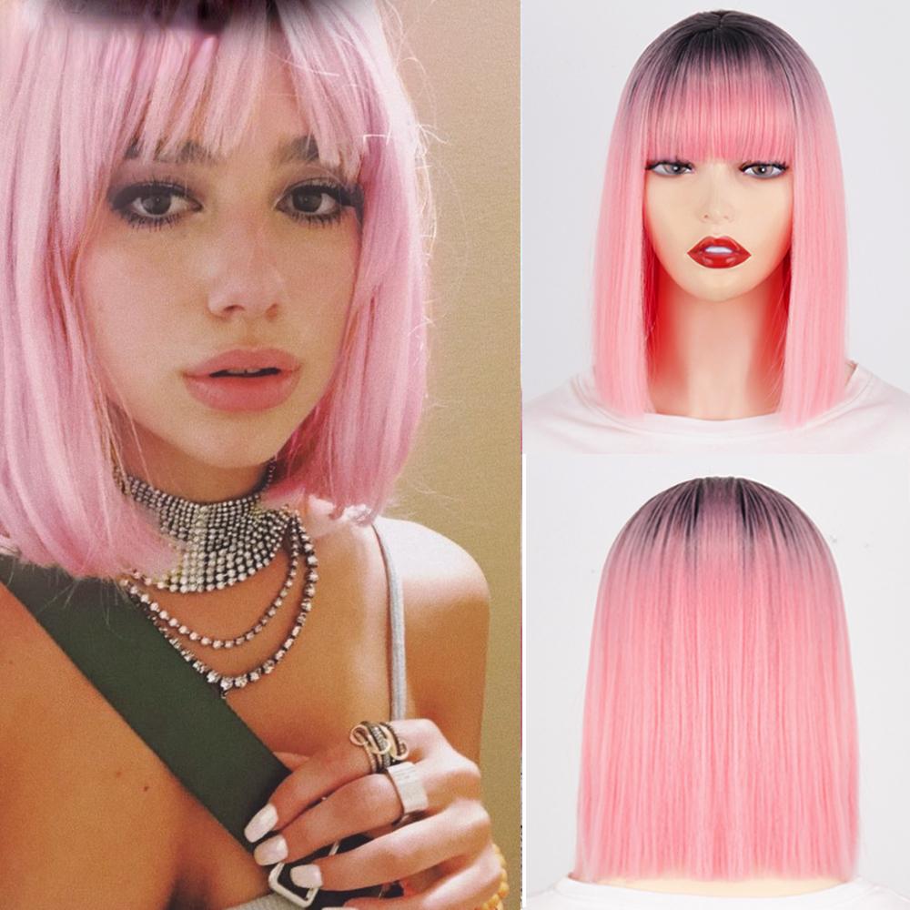 MISS WIG Короткие синтетические парики боб с челкой для женщин, парики блондинки, черные, синие волокна, натуральные волосы для косплея в стиле Лолиты, вечерние, повседневное использование