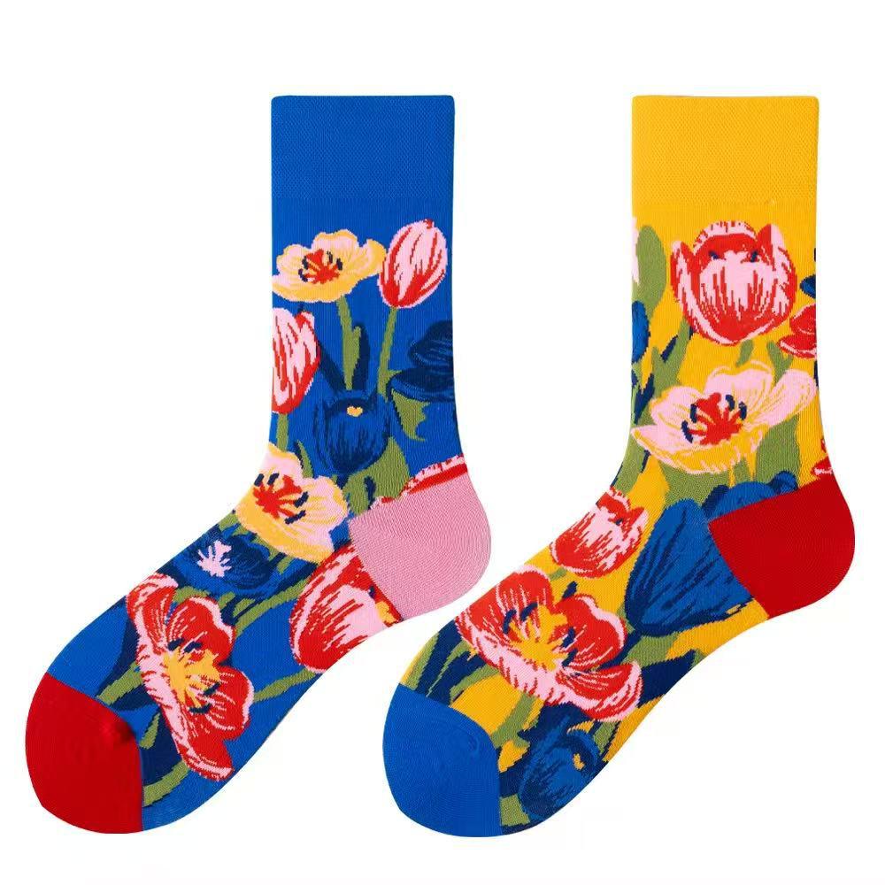 Asymmetric Colorful Christmas Cotton Socks for Couples