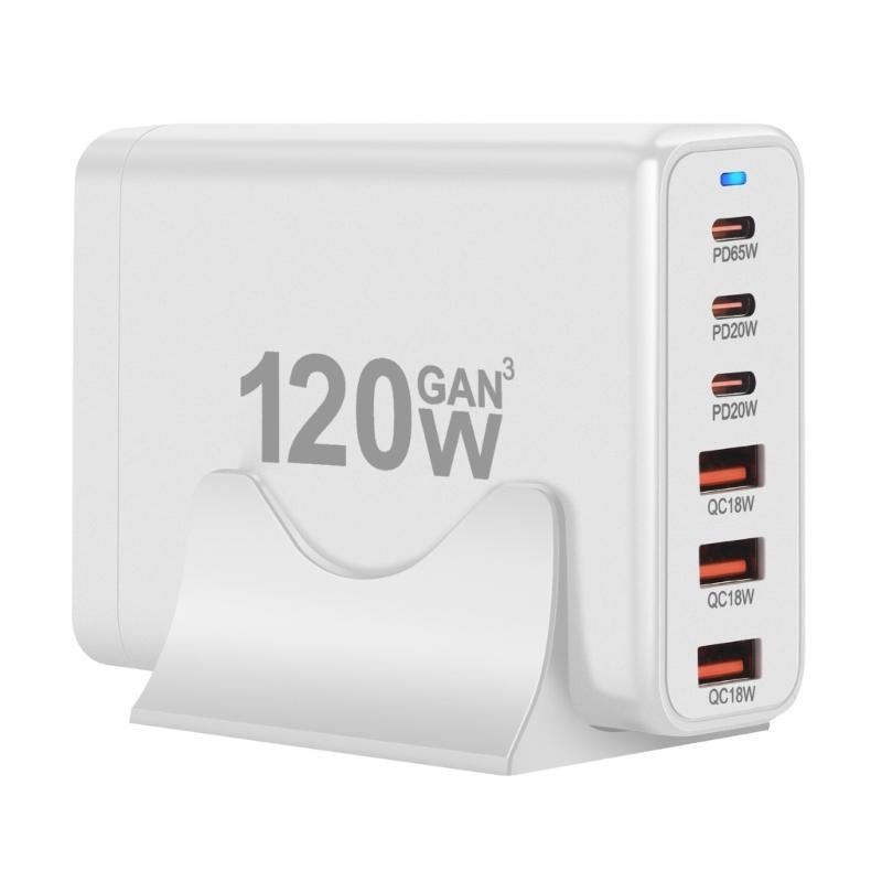 Портативная зарядная станция USB мощностью 120 Вт с 6 портами, 3 Type C PD и 3 USB A для одновременной зарядки телефонов, планшетов и других устройств