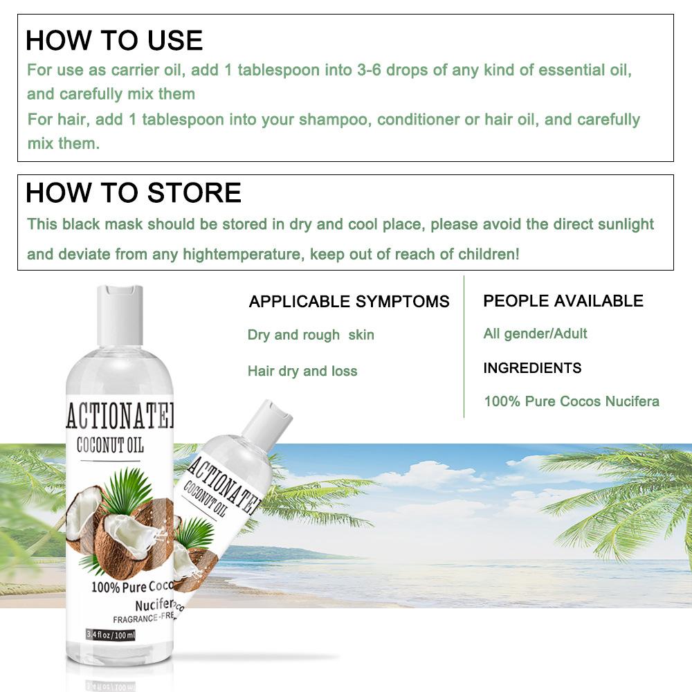 Кокосовое масло, увлажняющий массаж, эссенция для ухода за кожей, уход за волосами, кокосовое масло для массажа, ухода за кожей, ухода за волосами