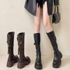 Small Knight Boots Are Elastic But Knee Boots Children's 2024 Autumn and Winter New Rear Zipper Thick-soled High Tube