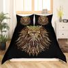 Lion Rose Duvet Cover Sets King Size Animal Floral Print Polyester Comforter Cover Nature Theme Bedding Set for Kids Adult Teens