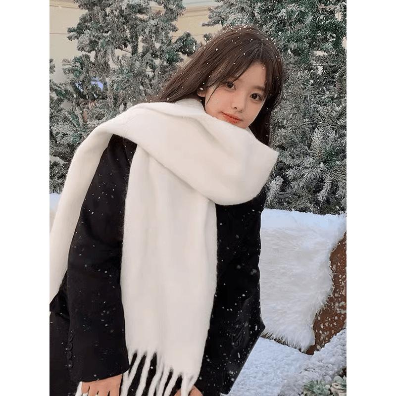Scarf women's winter high-end sense, colored fluffy fringed large shawl, warm and versatile atmosphere, striped scarf