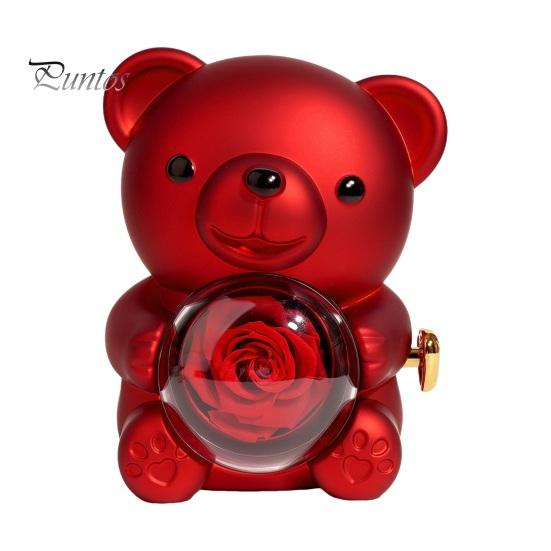 Консервированная роза, подарок в виде медведя-обнимашки с ожерельем в виде сердца, вращающаяся вечная подарочная коробка с цветком-медведем для жены, мамы, бабушки, девушки, подарок на день святого Валентина, день рождения