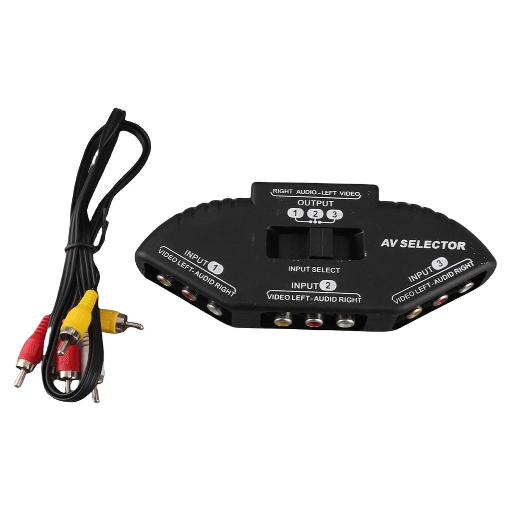 ABS Selector 3 Out Video Black Selector with AV Cable Splitter, Black, In/1 Splitter,
