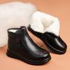 Middle-aged and Elderly Women's Winter Warm Cotton Shoes Mom's Slip-resistant Fleece Lined Genuine Leather Short Boots