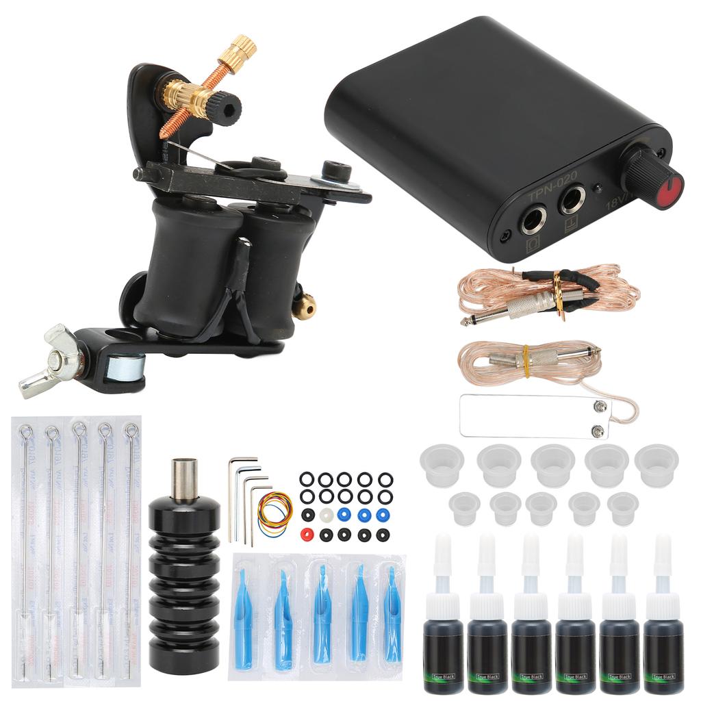 Complete Coil Tattoo Machine Set Tattoo Power Supply Needles Professional Tattoo Machine Kit for