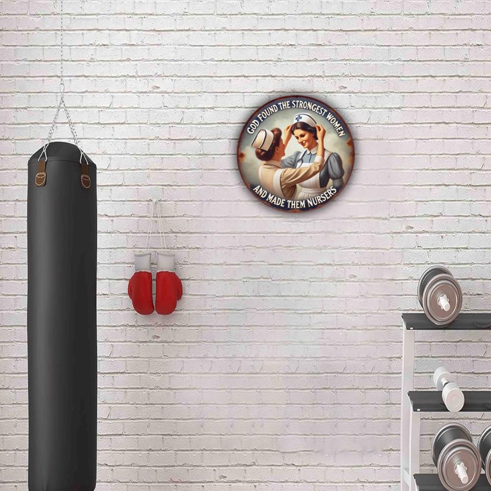 God's Strongest Women - Nurses Day Gift | 8x8 Inch Round Aluminum Sign | Vintage Metal Wall Art for Home, Cafe, Bar