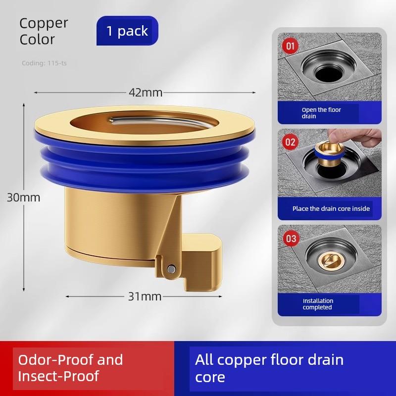 All-Copper Floor Drain Deodorizer for Bathroom Sewer Pipes, Anti-Odor Device, Universal Inner Core, Insect-Proof Sealing Cover