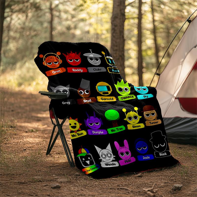 1pc SPRUNKI1 Theme Blanket - Digital Print, Polyester, Cozy for All Seasons, Perfect for Outdoor, Camping, and Travel