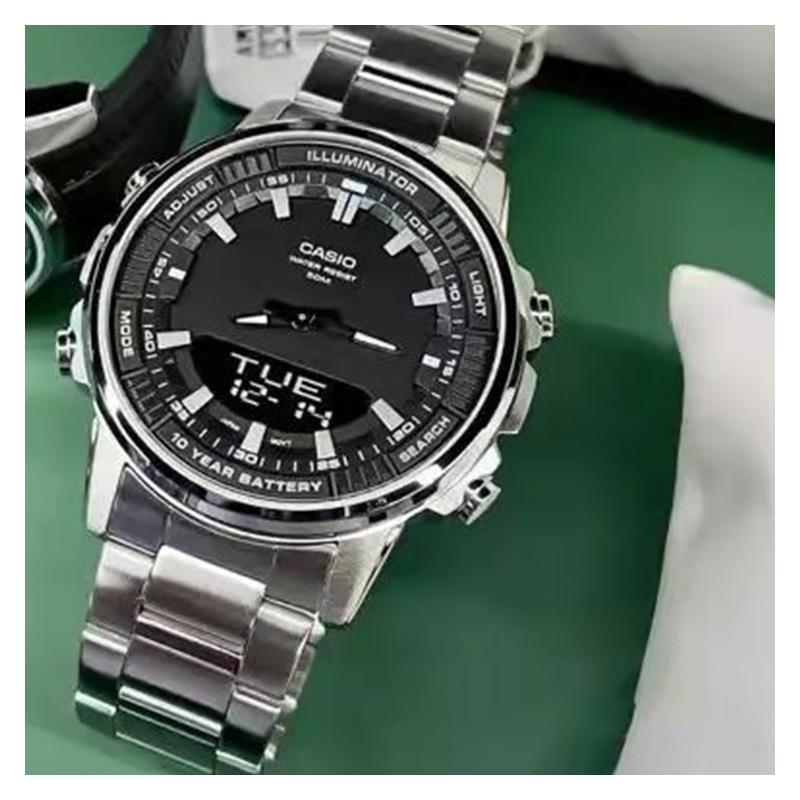 Casio ЧАСЫ Классические Простые Изысканные Модные Кварцевый Механизм Стальной Ремешок Японские и Корейские Часы Мужские Часы Черный Циферблат AMW-880D-1AV