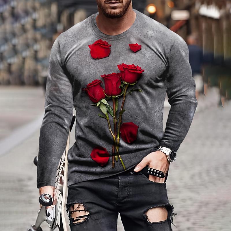 Spring Autumn Men Casual 3D Digital Print Hip Hop T Shirt Men Sport Long Sleeve Round Neck Fitness Tops T Shirt