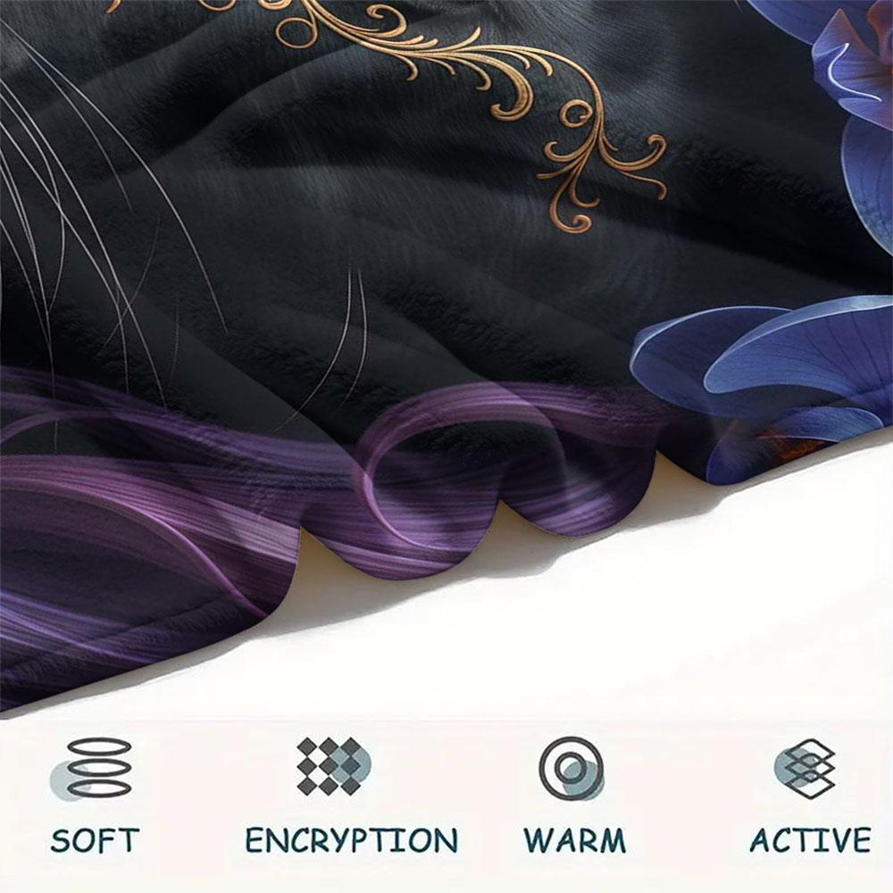 1Pc Animalswearingflowers Print Flannel Blanket, High quality Comfortable for All Seasons, Home Decor, Warmth and Comfort, Perfect for Christmas Gifts
