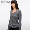 MISS SIXTY Women's Slim Fit V-Neck Lace Trim Wool Cardigan