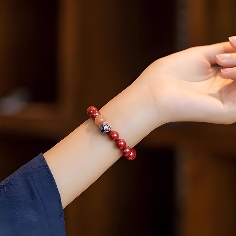 Натуральный необработанный киноварь браслет «Лотос, очищающий разум» в фиолетовых, золотых и красных тонах