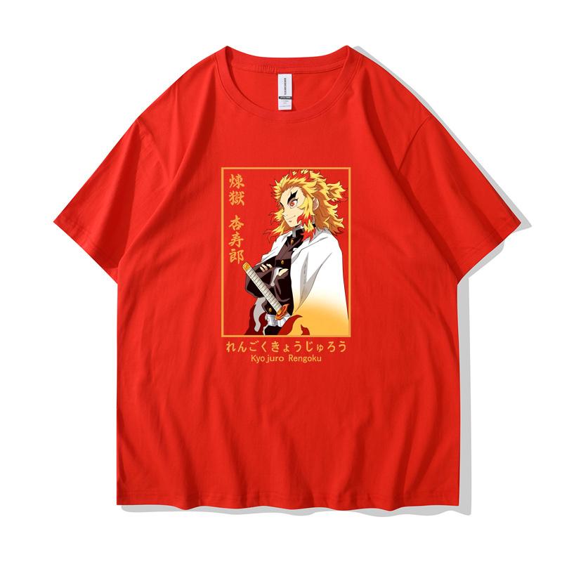 Аниме Rengoku Kyoujurou Printed Мужские Женские Летние Футболки С Коротким Рукавом Круглый Вырез Повседневные Летние Топы Унисекс