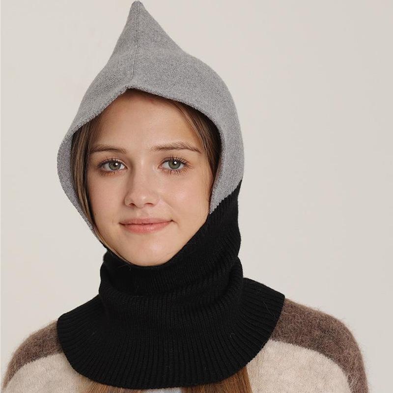 1Pc Scarf Baraklafa Hat Wool Winter Knitted Warm Polyester Ear Protection Splicing Cap