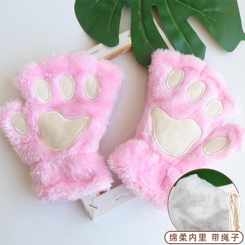 Autumn and Winter Cute Cat Claws Half Finger Plush Gloves Student Writing Plush Leak Finger Warm Half Finger Bear Paw Gloves
