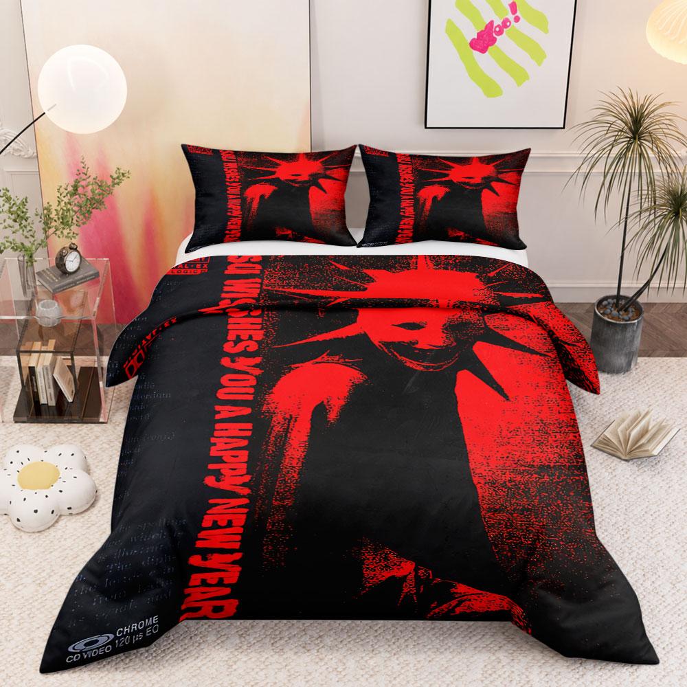 Decorative Spiky Head Horror Art Poster Red Duvet Cover Set, Cozy Duvet Cover Set for King Size Bed, Cooling Duvet Cover for Warm Nights