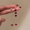 Korean New Trendy Red Heart Crystal Asymmetry Long Earrings For Women Fashion Temperament Drop Pendientes