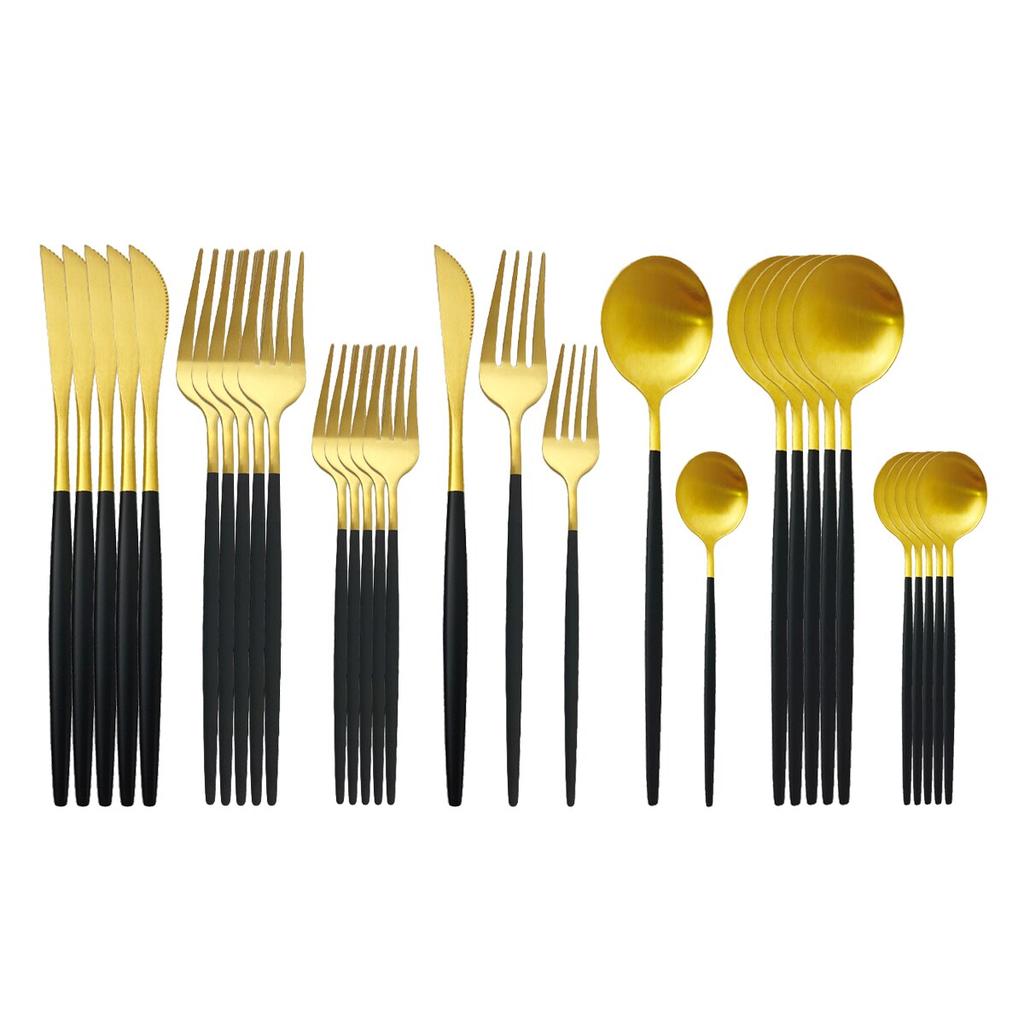 30Pcs Matte Black Gold Cutlery Set Stainless Steel Dinnerware Knife Dessert Fork Spoon Dinner Silverware Party Tableware Set
