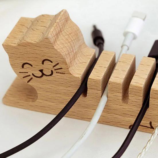 Деревянный органайзер для кабелей кота для дома, офисного стола, держатель для кабеля для зарядки телефона, данных, фиксатор, зажим для управления проводами питания животного
