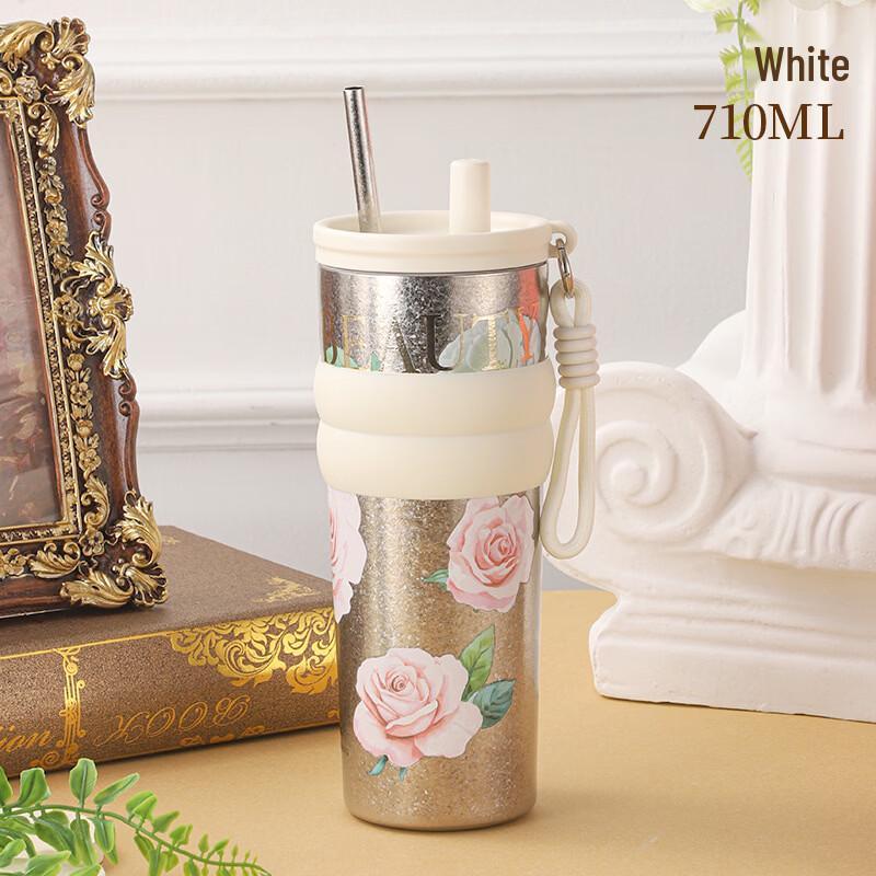 Vintage Titanium Thermal Coffee Mug with Straw