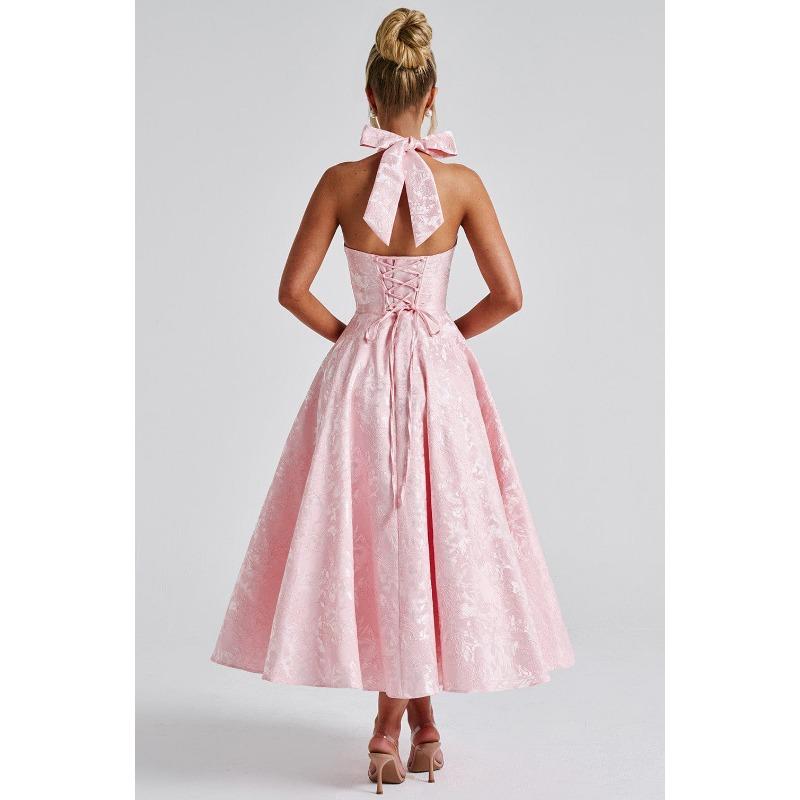 Sexy Elegant V Neck Halter High Waist A Line Long Evening Party Dress