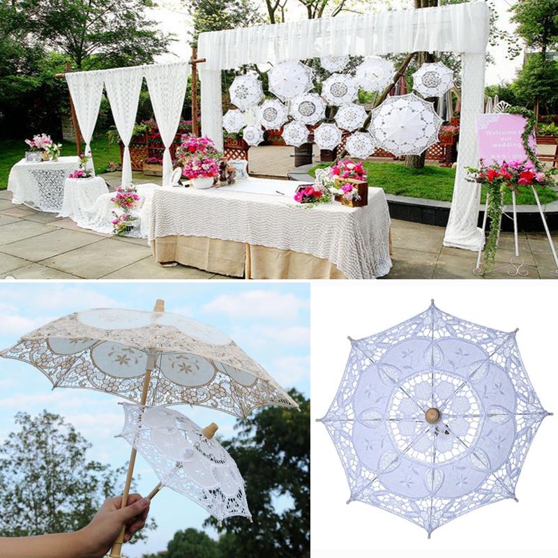 26/43cm Length Embroidery Lace Parasol Umbrella Wedding Decoration Photo Prop Flower Girl Umbrella Cotton Lace Kids Sun Umbrella