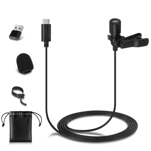 USB-C Lavalier Microphone, Condenser Microphone Compatible with iPhone 16/15 & Android Type-C, USB-A Connection for PCs and Laptops, 200cm Long, Ideal