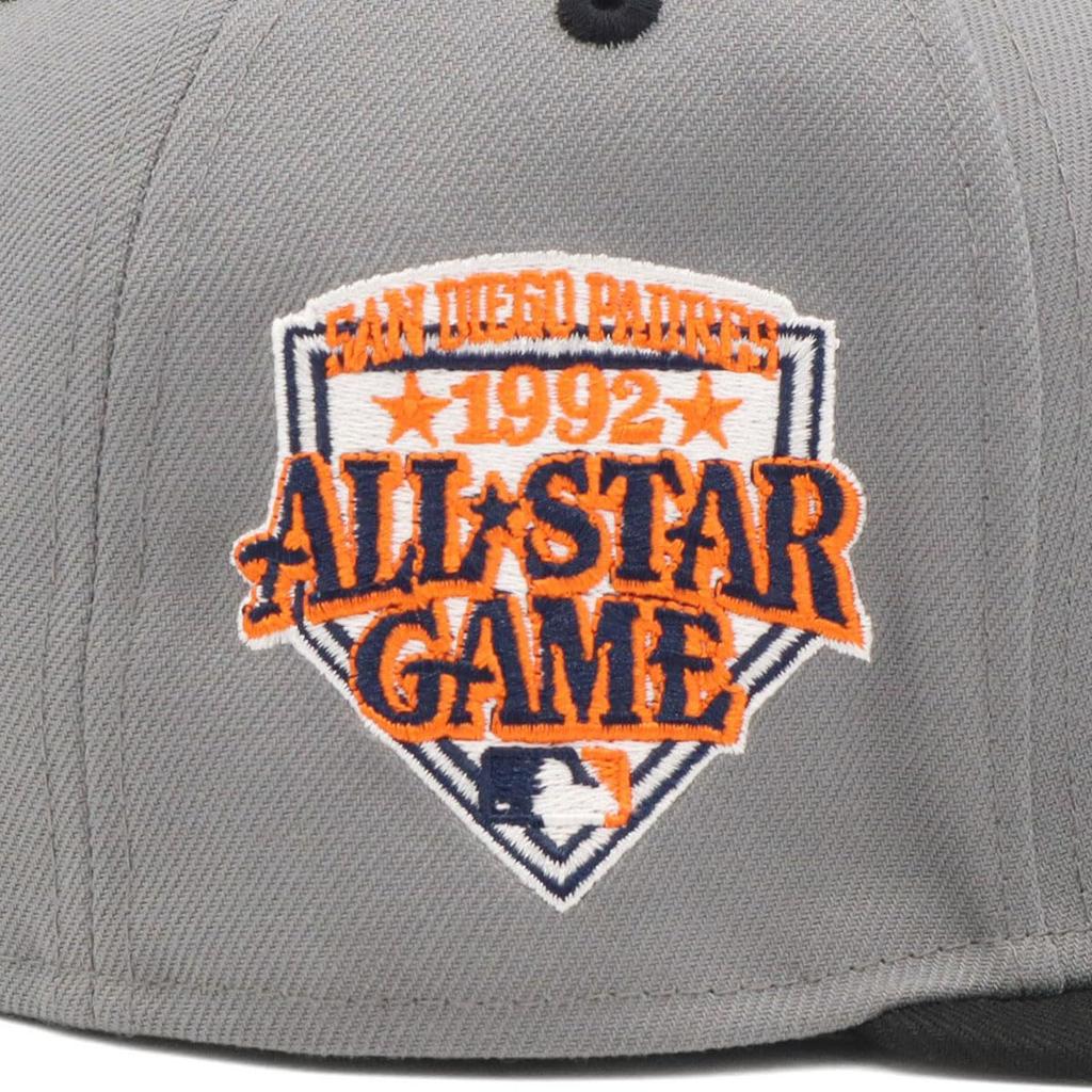 NEW ERA 59FIFTY San Diego Padres Side Patch Two Tone Cap Storm Grey Black MLB Flat Visor ONSPOTZ Exclusive Fitted Baseball Hat Unisex