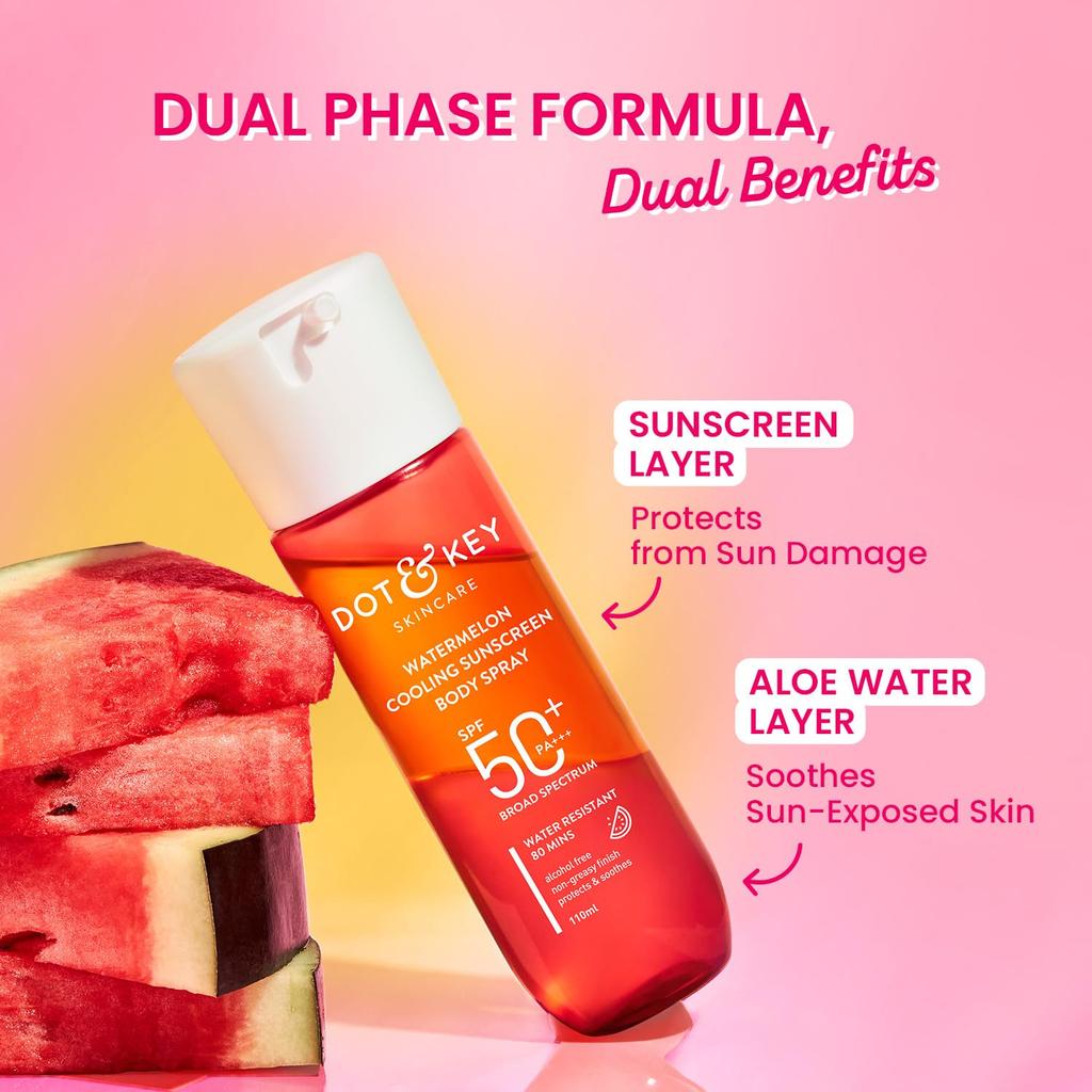 DOT & KEY Охлаждающий солнцезащитный спрей для тела «Арбуз» SPF 40 PA+++ 110 мл | Широкий спектр УФ-защиты для всех типов кожи