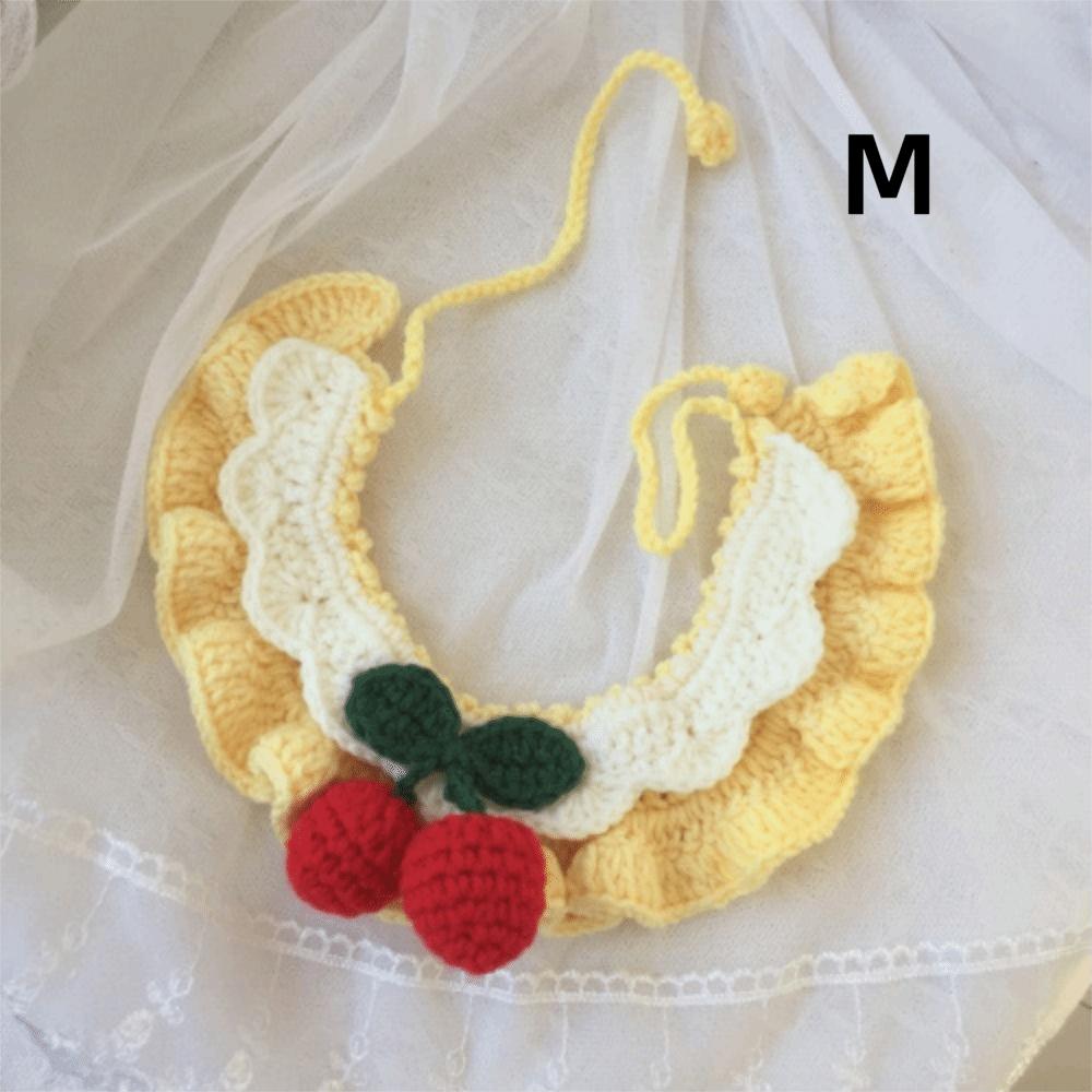 Cute Hand-knitted Knitted Cat Collar Cherry Crochet Pet Scarf Decorative Collar Pet Decoration