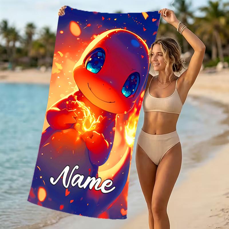 Customizable personalized beach towels Pokémon Charmander themed designs.Suitable for the beach, yoga, sports;ideal as beach accessories