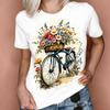 Женская футболка с коротким рукавом и круглым вырезом с 3D-принтом «Цветочный велосипедный пейзаж»  Простой дизайн, демонстрирующий естественный и элегантный стиль, модный
