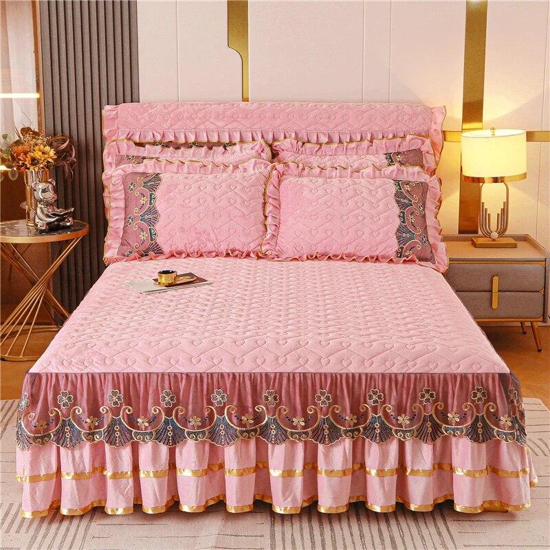 Luxury Winter Bedspread On The Bed Thick Home Lace Bed Skirt-style Bed Sheets Embroidery Cotton European-style Bed Spreads