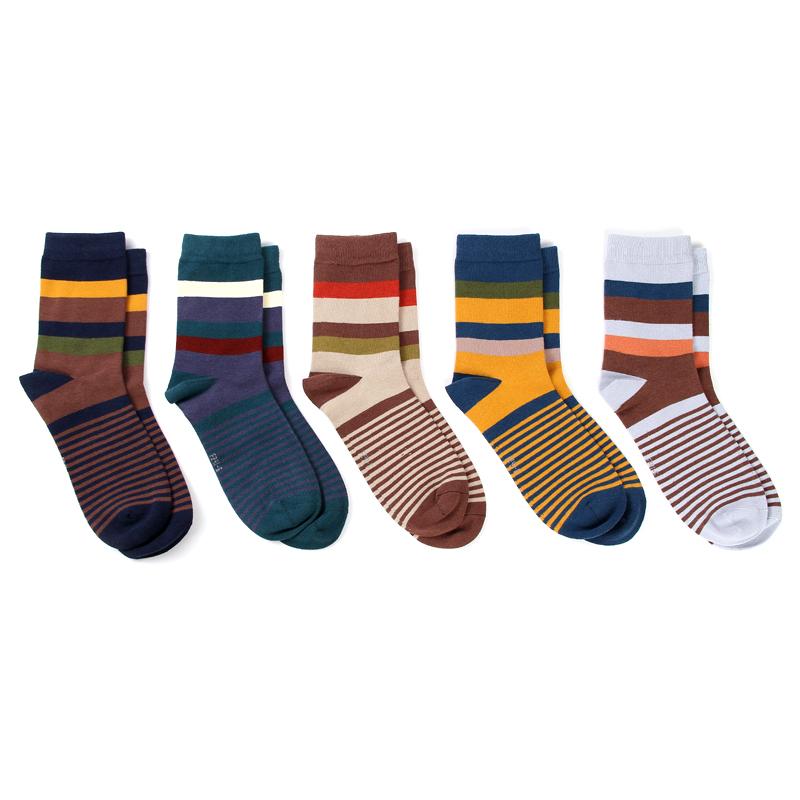 5 Pair-pack Men's Dress Crew Socks Cotton Funny Colorful Stripe Novelty Style Classic Sock for Men Size Eur 38-45 (US6-11)