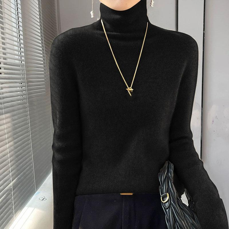 Женский вязаный свитер с высоким воротником, с длинными рукавами, облегающий, эластичный, в рубчик, женский осенне-зимний базовый свитер и пуловер