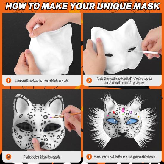 20 шт. набор подушек для лица лиса кошка морда подушка DIY Хэллоуин маскарадный набор с краской и кисточкой реквизит для макияжа вечеринка для танцев