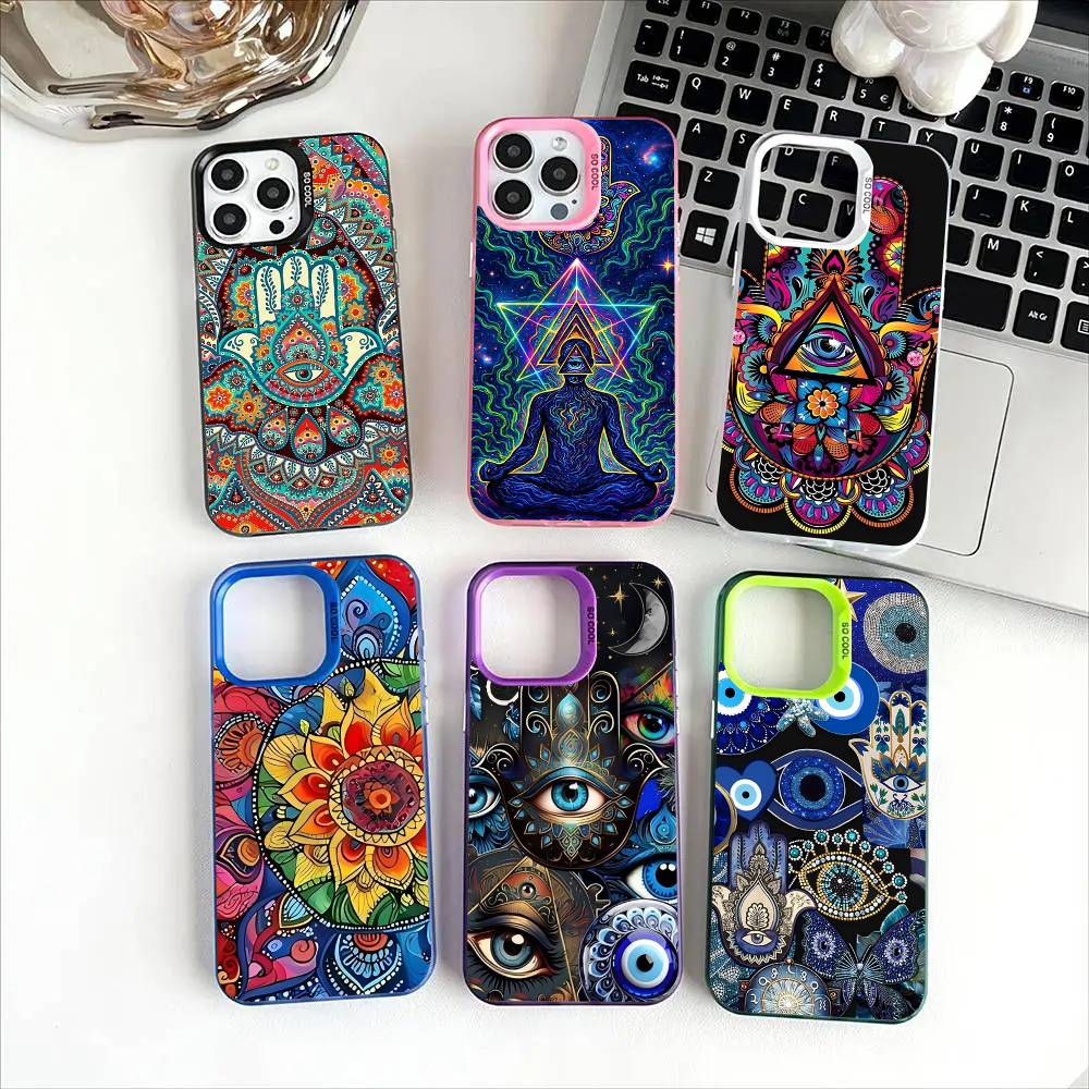 Чехол для телефона Mandala Chakra Yoga для IPhone 17 Air 16 15 14 11 12 13 Pro Max Plus X XR XS Цветной Серебристый Жесткий Чехол