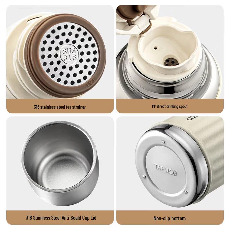 TAFUCO 316 Stainless Steel Dual-Opening Insulated Mug