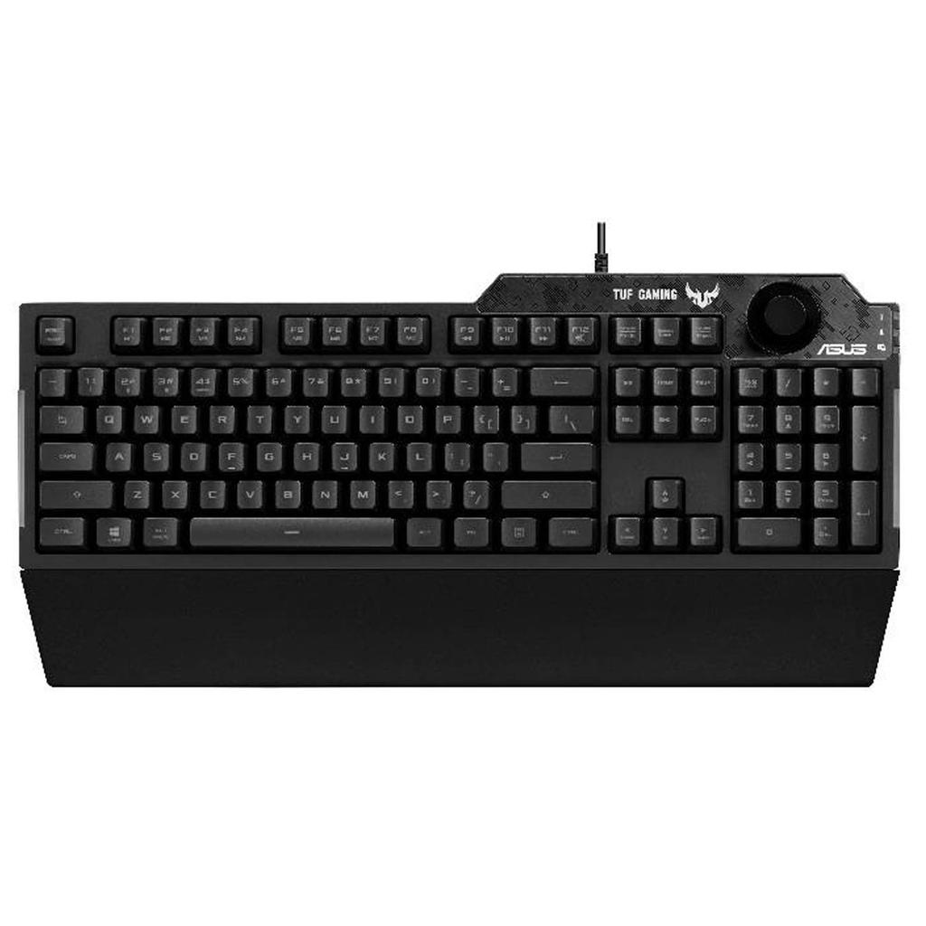 Игровая клавиатура ASUS RA04 TUF GAMING со специальной ручкой регулировки громкости, водонепроницаемой RGB-подсветкой, подставкой для запястий K1/JP